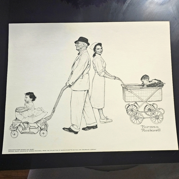Norman Rockwell Other - Norman Rockwell - "Grandfather Wheeling Baby" Original Pencil Drawing